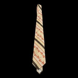 Richmond Brothers Vintage Tie‎ Beige Brown Striped Floral Classic 70s Style